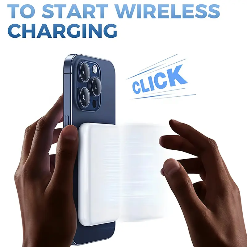 5000mAh Magnetic Power Bank for iPhone 12–17 Series, Works Best with MagSafe Case or No Case, Portable Wireless Charger
