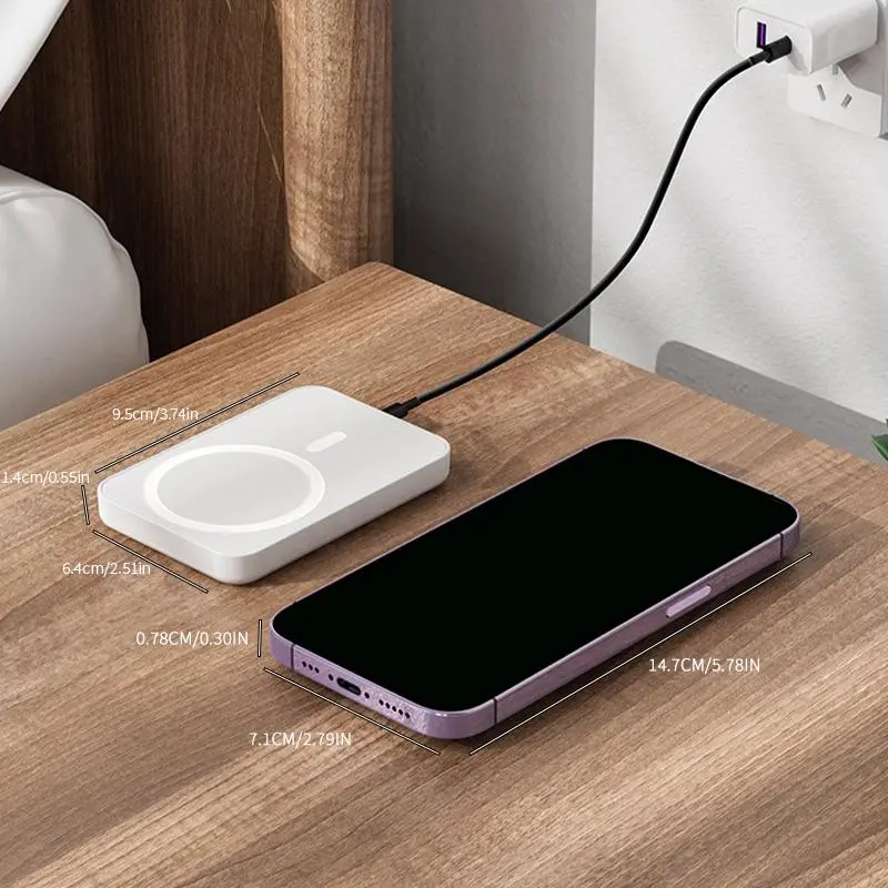 5000mAh Magnetic Power Bank for iPhone 12–17 Series, Works Best with MagSafe Case or No Case, Portable Wireless Charger