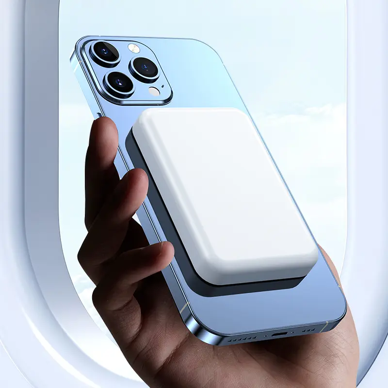 5000mAh Magnetic Power Bank for iPhone 12–17 Series, Works Best with MagSafe Case or No Case, Portable Wireless Charger